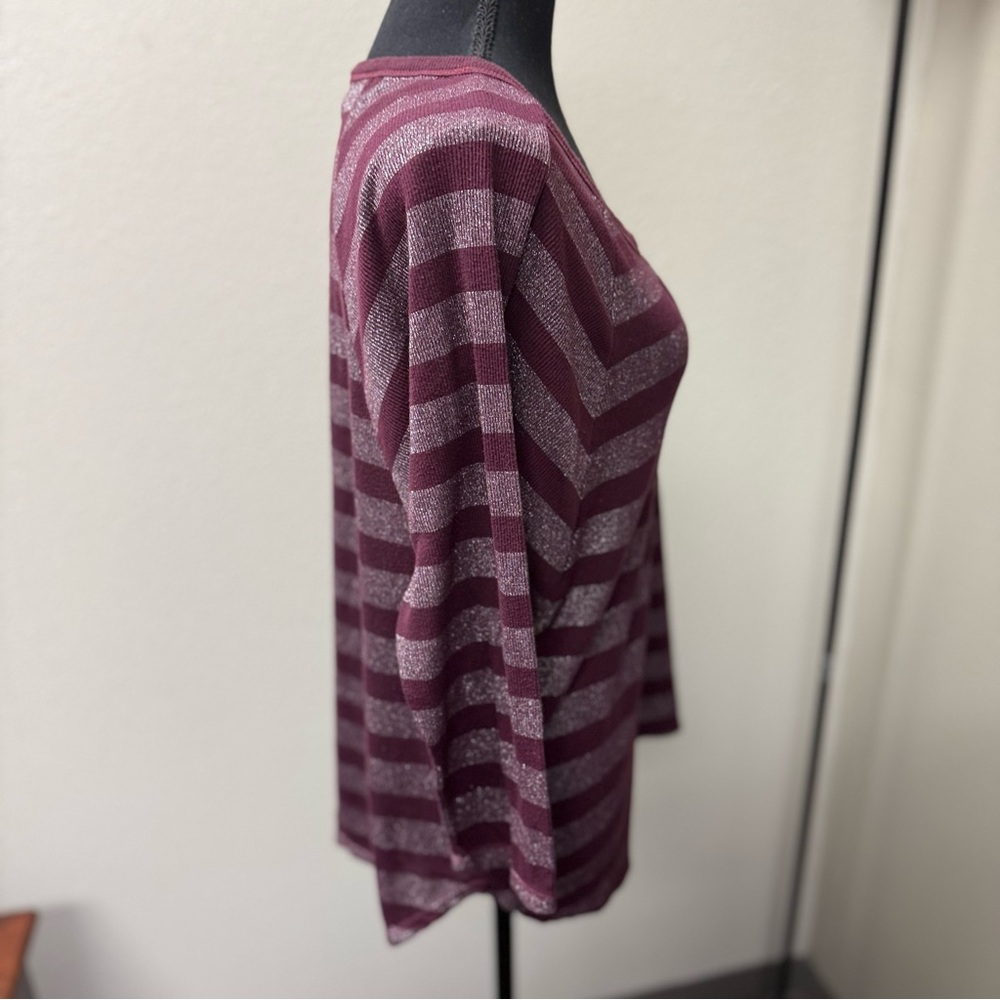 American Eagle Outfitters Striped Burgundy Sparkle Women's Top. Long Sleeve. Lg - Picture 5 of 8